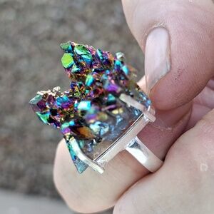 New Titanium Druzy 925 Silver Ring.